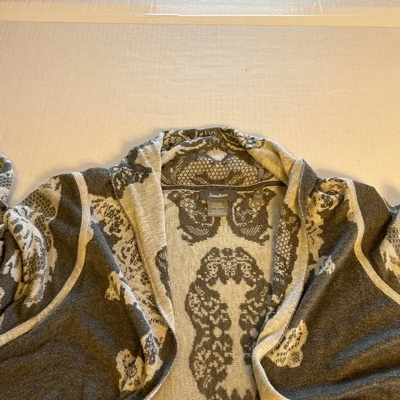 Neiman Marcus Gray Lace Waterfall Open Front Duster Sweater Cardigan Sz XL - Picture 9 of 13